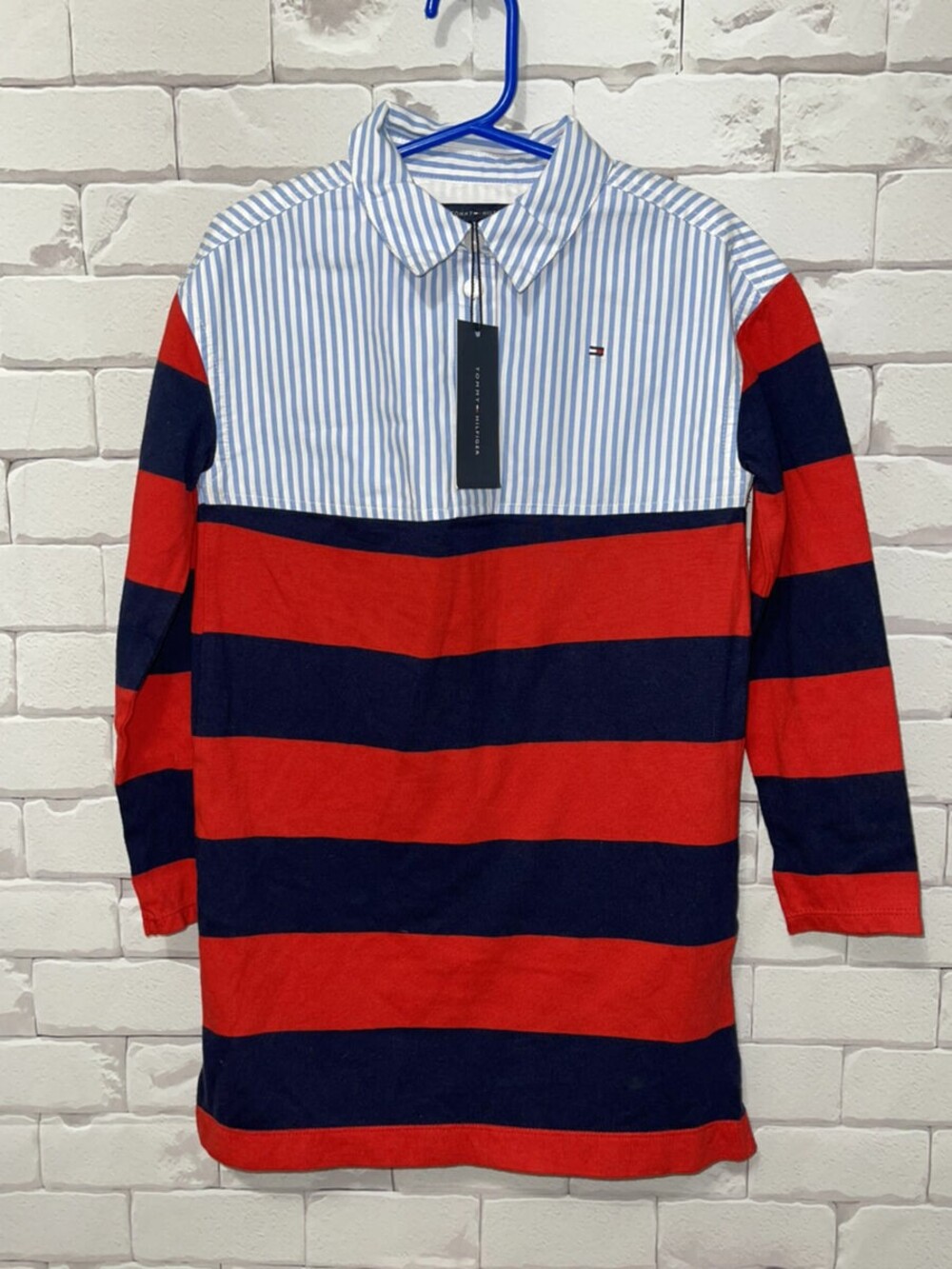NWT Boys Tommy Hilfiger Long Sleeve Dress/Casual Shirt Red Blue Stripe Sz 6